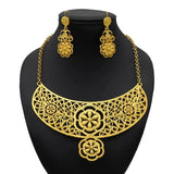 Indian Gold Colour Jewelry Sets Wedding Nigerian Necklace and Earrings 24K Gold Plated Jewellery Bridal Dubai Luxury Party Gifts