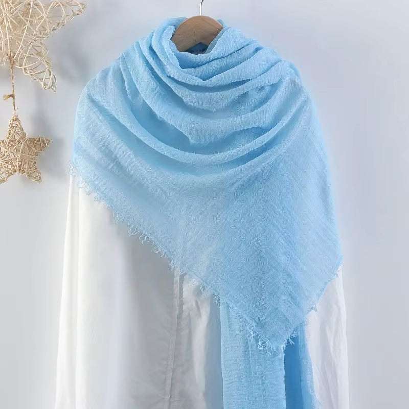 Muslim Women Scarves and Shawls with Loose Edges and Imitation Cotton and Linen Hijabs
