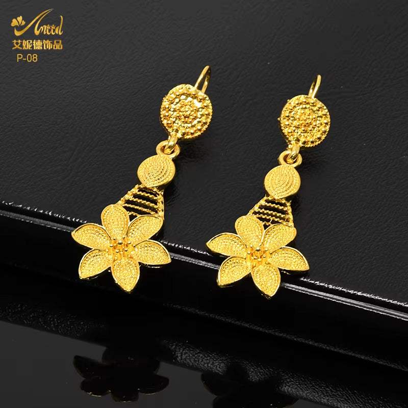 Indian Gold Colour Jewelry Sets Wedding Nigerian Necklace and Earrings 24K Gold Plated Jewellery Bridal Dubai Luxury Party Gifts