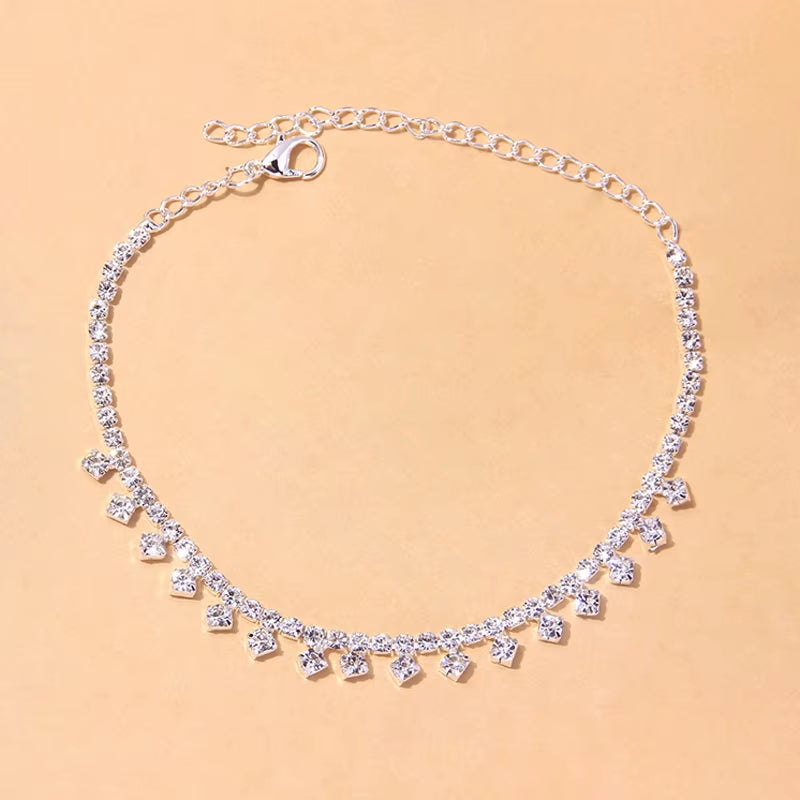 Crystal rhinestone anklet for women summer beach accessories jewelry chain 20+8cm