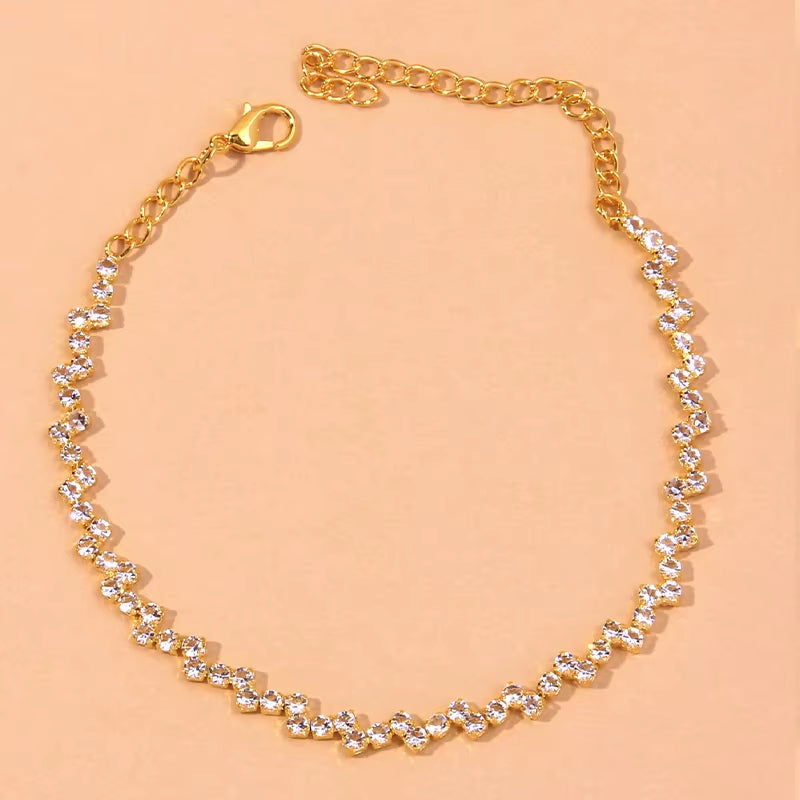 Gold rhinestone chain anklet for women beach accessories summer jewelry