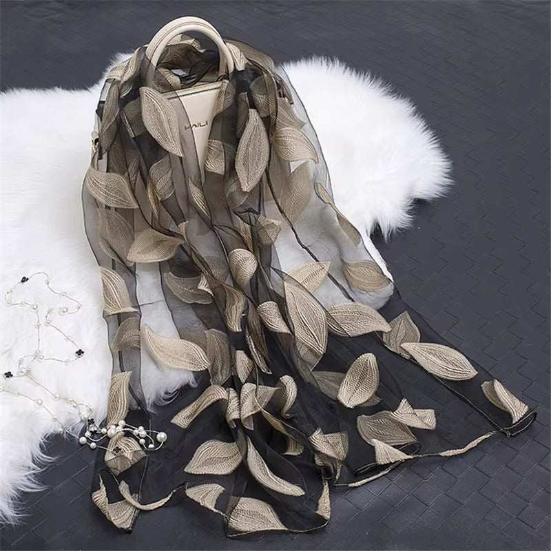 2023 Hot Sale Silk Scarf Womens Summer Breeze Lightweight Sheer Wrap and Shawls Bandana Beach Organza Gauze Lace Hollow Scarf