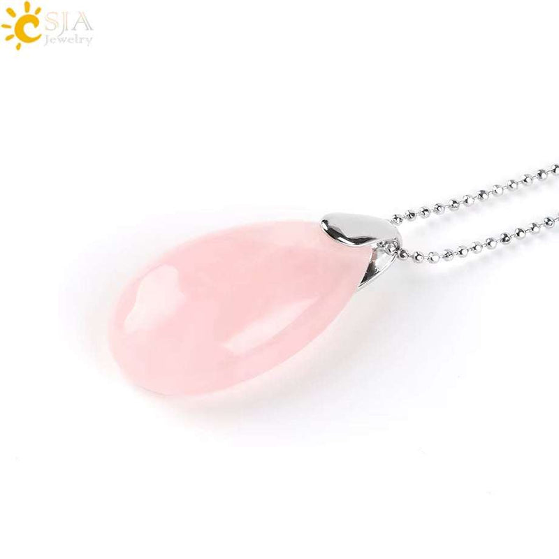 CSJA Natural Gem Stone Pendant Water Drop Necklaces Pendants Tiger Eye Lapis Lazuli Clear Crystal Opal Healing Jewellery E526