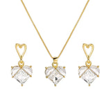 Fashion Heart Zircon gold necklace and earrings set with heart-shaped clear zircon stones