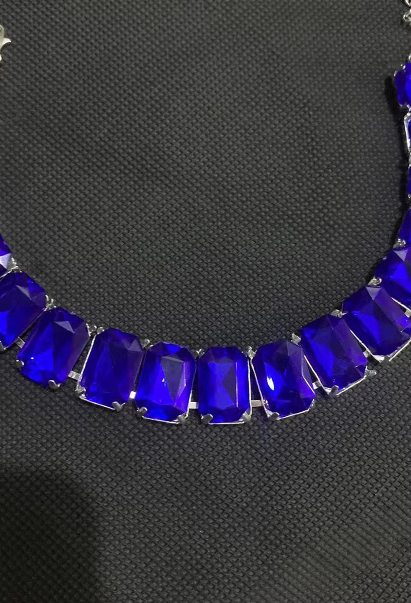 Big Rectangle Stone blue rhinestone bracelet hand jewelry luxury charm bangle