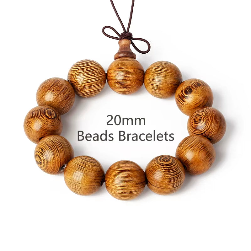 Royal Green Tiger Eye Vajra 20mm natural wooden bead bracelet with adjustable cord