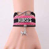 Infinity Love Horses women's handmade leather braid wrap bracelet with horse charm and infinity love symbol
