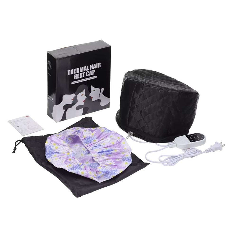 Portable electric thermal hat hair steamer cap with adjustable heat settings and timer for deep conditioning hair care spa treatment