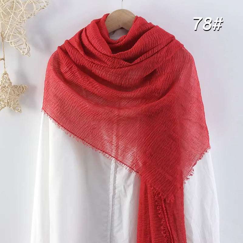 Muslim Women Scarves and Shawls with Loose Edges and Imitation Cotton and Linen Hijabs