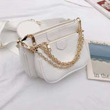White vintage crocodile pattern women shoulder bag with gold chain and multiple compartments
