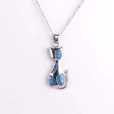 Elegant Female Blue Zinc Alloy Necklace Oval Mysterious Cat Necklaces Pendants New Fashion Animal Jewelry Birthday Gift