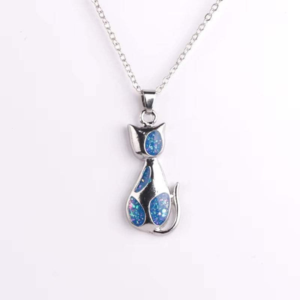 Elegant Female Blue Zinc Alloy Necklace Oval Mysterious Cat Necklaces Pendants New Fashion Animal Jewelry Birthday Gift