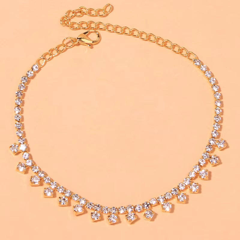 Gold rhinestone anklet jewelry for women summer beach accessories