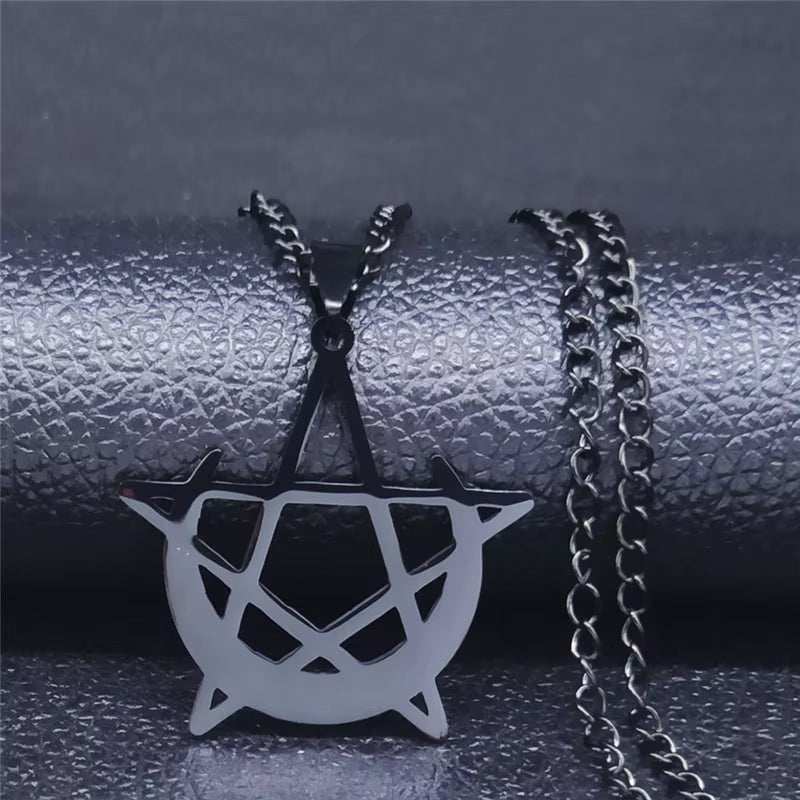 Gothic Moon and Pentagram Stainless Steel Neckless for Women Black Witchcraft Necklaces & Pendants Jewelry N4136S03