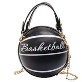 Black basketball-shaped ball purse for teenagers with shoulder strap and gold chain