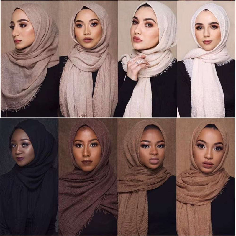 Muslim Women Scarves and Shawls with Loose Edges and Imitation Cotton and Linen Hijabs