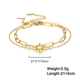 Gold-colored stainless steel knot pendant anklet with adjustable chain and geometric design
