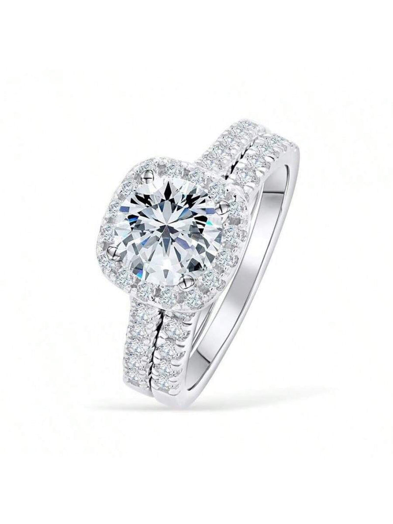 Silver zinc alloy couple ring with rhinestone diamond accents fashionable alloy couple rings