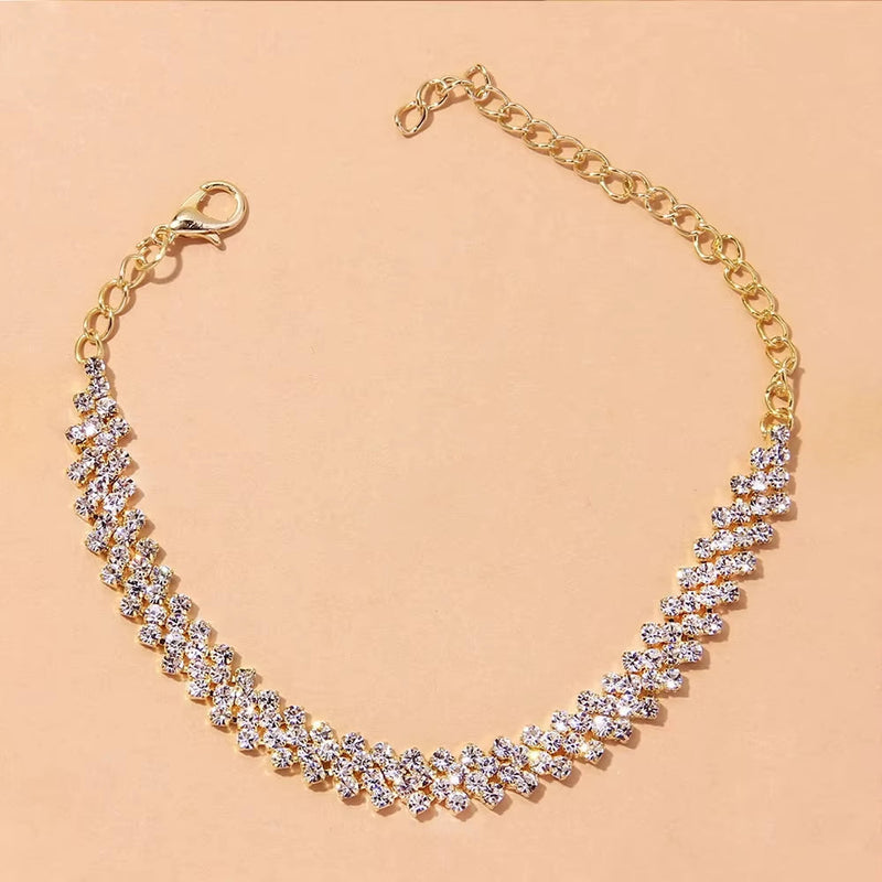 Crystal lozenge rhinestone anklet for women beach accessories summer jewelry