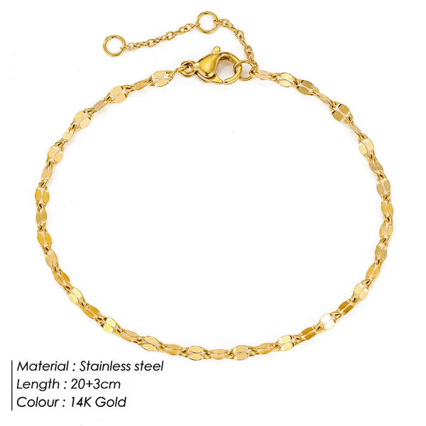 14K gold plated 316L stainless steel anklet with 20+3cm length and 4mm width