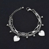 Nextvance Chain Link stainless steel bracelet with heart charms and dangling beads for women