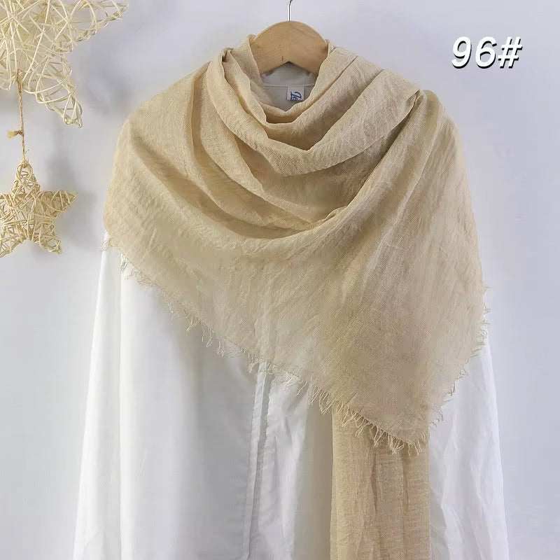 Muslim Women Scarves and Shawls with Loose Edges and Imitation Cotton and Linen Hijabs