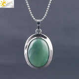 CSJA Oval Natural Gem Stone Pendant Necklaces Reiki Cabochon Crystal Beads Small Pendants for Women Girl Cute Charm Jewelry F564