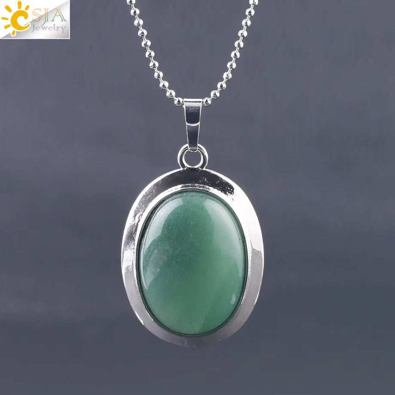 CSJA Oval Natural Gem Stone Pendant Necklaces Reiki Cabochon Crystal Beads Small Pendants for Women Girl Cute Charm Jewelry F564