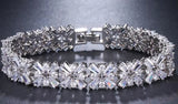 Luxury silver crystal bridal bracelet with floral charm design