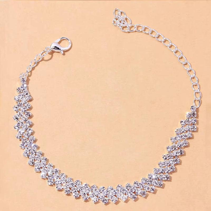 Silver rhinestone chain anklet for women beach accessories summer jewelry