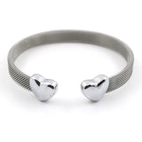 Vintage stainless steel mesh bracelet with heart-shaped ends