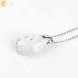 CSJA Natural Gem Stone Pendant Water Drop Necklaces Pendants Tiger Eye Lapis Lazuli Clear Crystal Opal Healing Jewellery E526