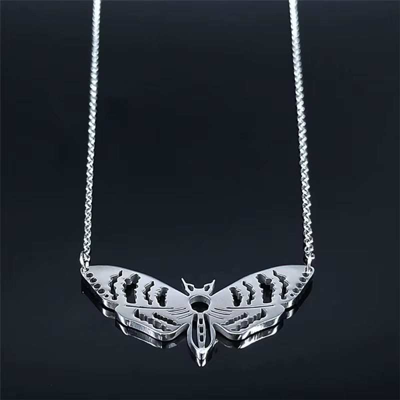 2024 Gothic Moth Stainless Steel Necklaces Pendants Women/Men Black Color Chain Necklace Jewelry Colgantes Mujer Moda N3094S03