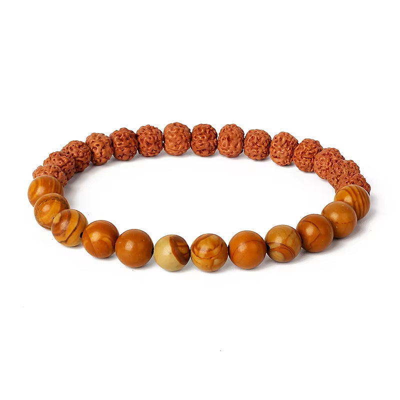 Royal Green Tiger Eye Vajra beaded bracelet with natural Rudraksha beads for meditation and prayer