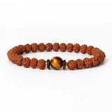 Royal Green Tiger Eye Vajra bracelet with rudraksha beads and central tiger eye stone meditation jewelry