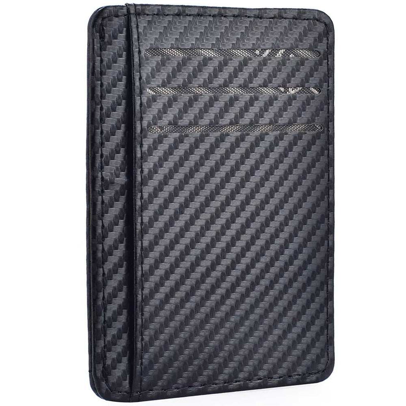 Mens slim minimalist black carbon fiber textured wallet with a sleek design