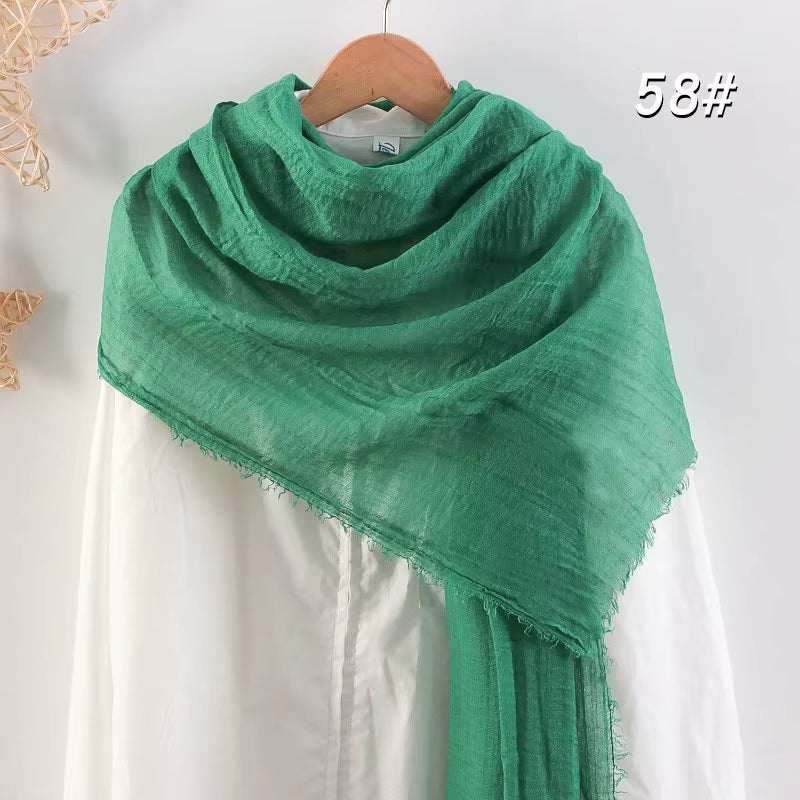 Muslim Women Scarves and Shawls with Loose Edges and Imitation Cotton and Linen Hijabs