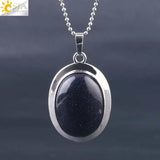 CSJA Oval Natural Gem Stone Pendant Necklaces Reiki Cabochon Crystal Beads Small Pendants for Women Girl Cute Charm Jewelry F564