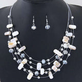 Women Bohemian African Beads multilayer shell necklace and crystal earrings jewelry set
