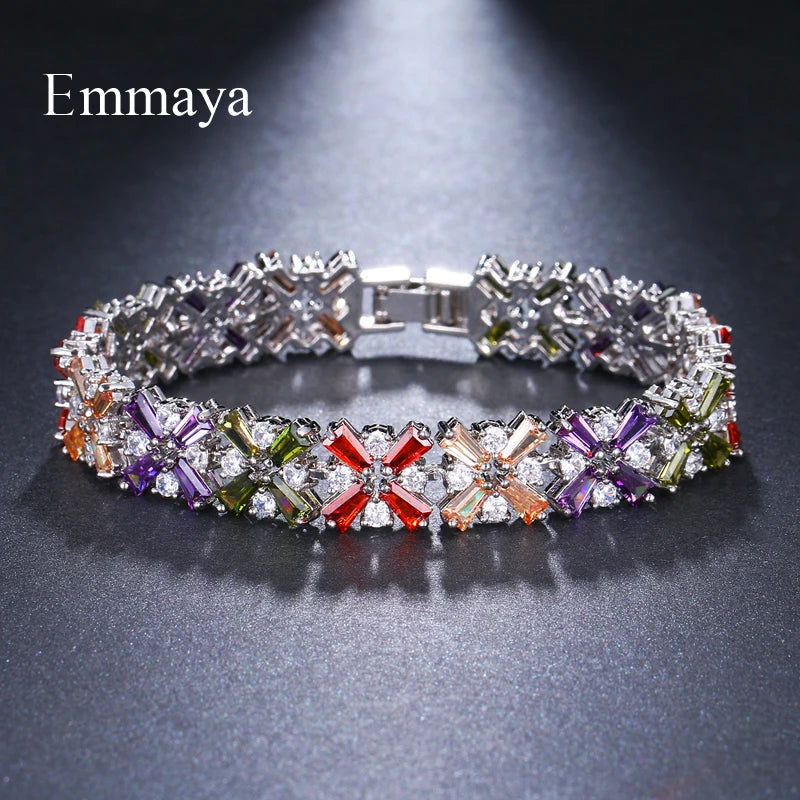 Emmaya luxury silver bracelet with colorful crystal charms for women bridal jewelry