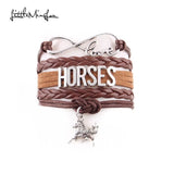 Infinity Love Horses women’s leather braid wrap bracelet with horse charm and infinity love symbol