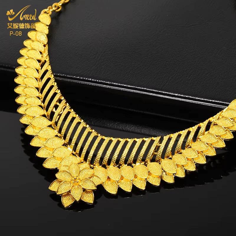 Indian Gold Colour Jewelry Sets Wedding Nigerian Necklace and Earrings 24K Gold Plated Jewellery Bridal Dubai Luxury Party Gifts
