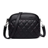 Black diamond lattice women shoulder bag with adjustable strap and PU leather crossbody design