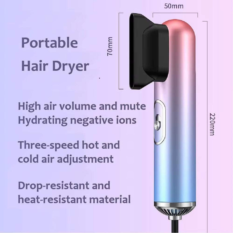 3 in 1 portable hair dryer with high air volume, mute operation, negative ion hydration, and three-speed hot and cold air adjustment