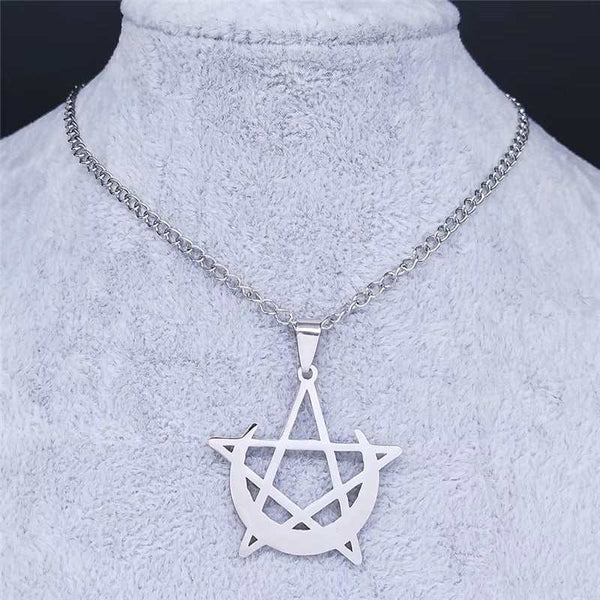 Gothic Moon and Pentagram Stainless Steel Neckless for Women Black Witchcraft Necklaces & Pendants Jewelry N4136S03