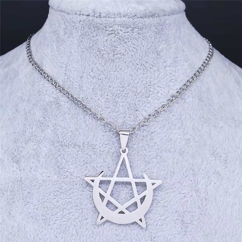 Gothic Moon and Pentagram Stainless Steel Neckless for Women Black Witchcraft Necklaces & Pendants Jewelry N4136S03