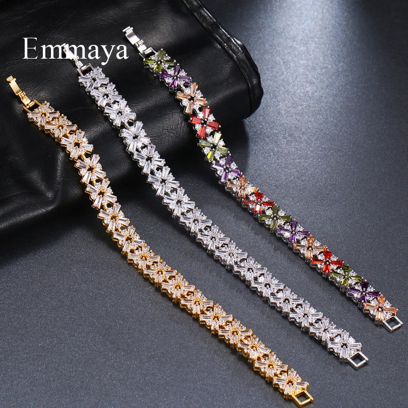 Emmaya luxury bracelets for women with crystals and charm designs in gold, silver, and multicolor options.