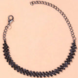 black rhinestone crystal lozenge anklet beach accessory for women with adjustable chain