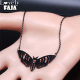 2024 Gothic Moth Stainless Steel Necklaces Pendants Women/Men Black Color Chain Necklace Jewelry Colgantes Mujer Moda N3094S03