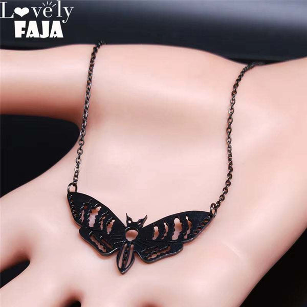 2024 Gothic Moth Stainless Steel Necklaces Pendants Women/Men Black Color Chain Necklace Jewelry Colgantes Mujer Moda N3094S03